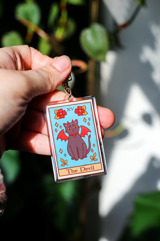 Devil Cat Tarot Card Keychain