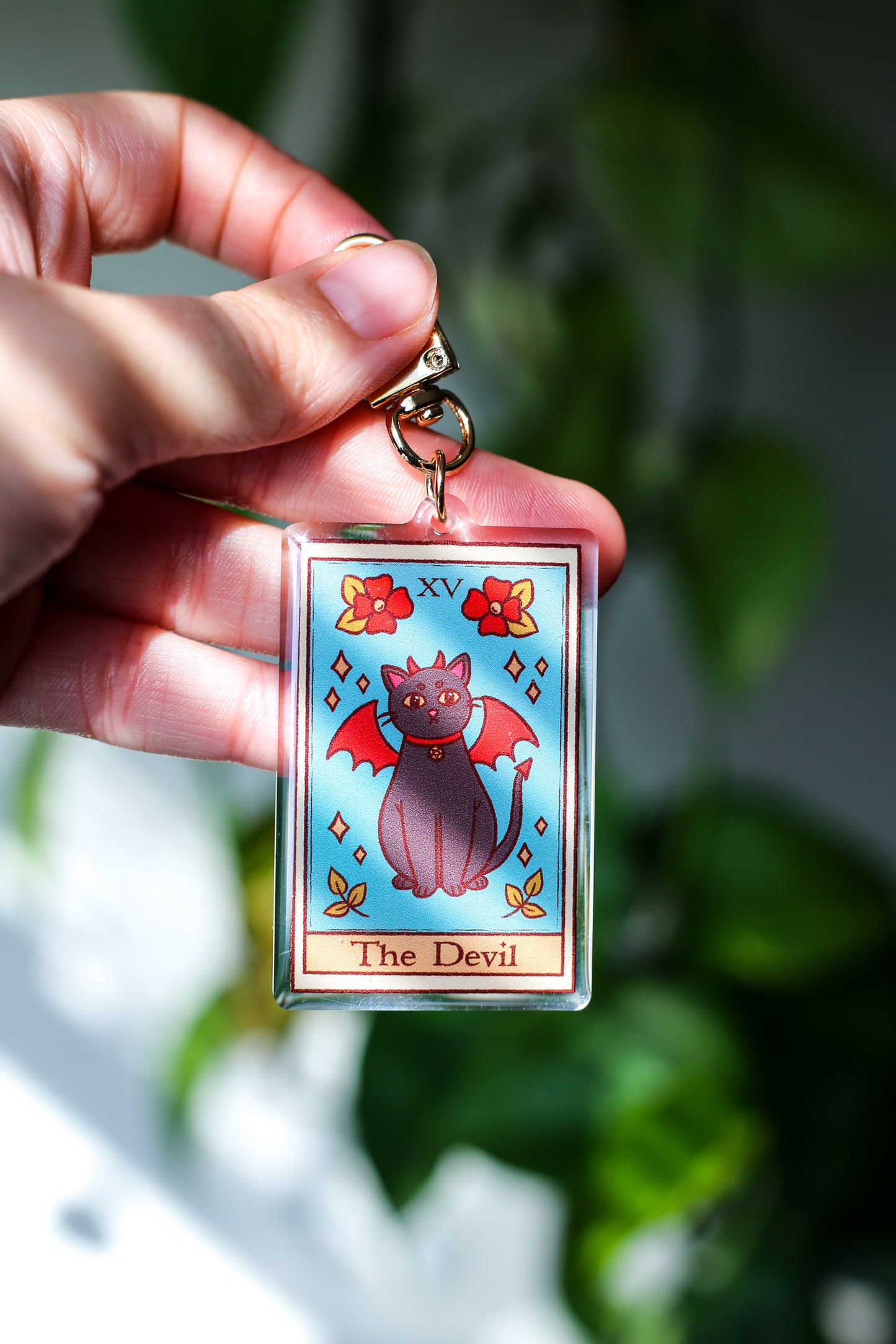 Devil Cat Tarot Card Keychain